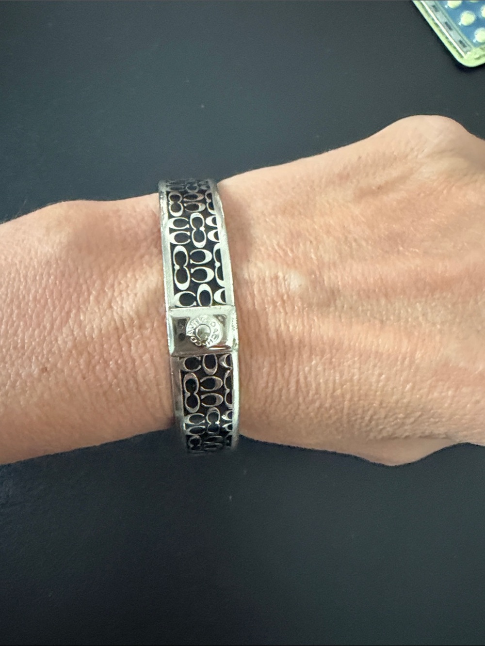 Coach Silver Tone Signature Cuff Bracelet